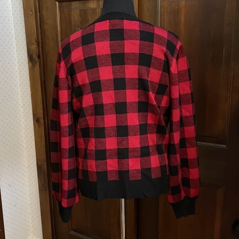 Marled red and black checker sweater